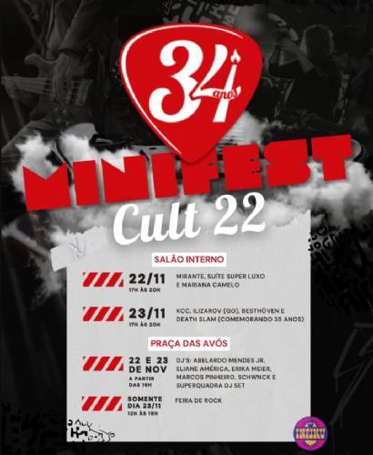 Mini Festival na Infinu (506 Sul) comemora 34 anos do Cult 22